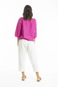 Linen Top Gather Neck