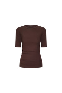Ruched SS Tee-Chocolate
