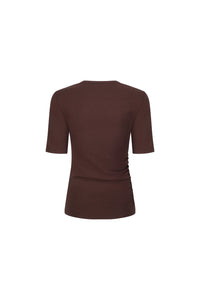 Ruched SS Tee-Chocolate