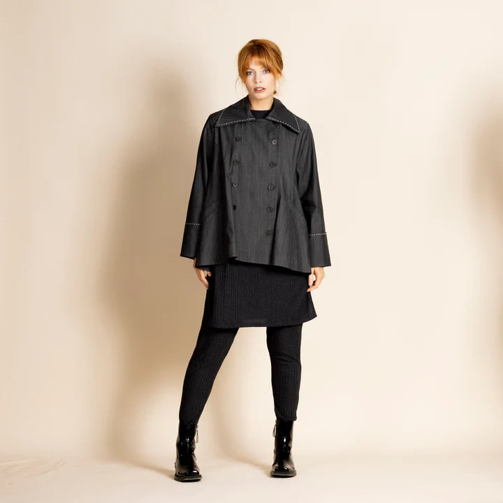 Denim Swing Coat-Black