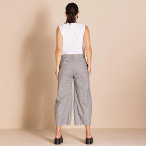 Check Barrel Pant-Navy/Cream