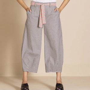 Check Barrel Pant-Navy/Cream