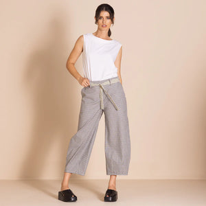 Check Barrel Pant-Navy/Cream