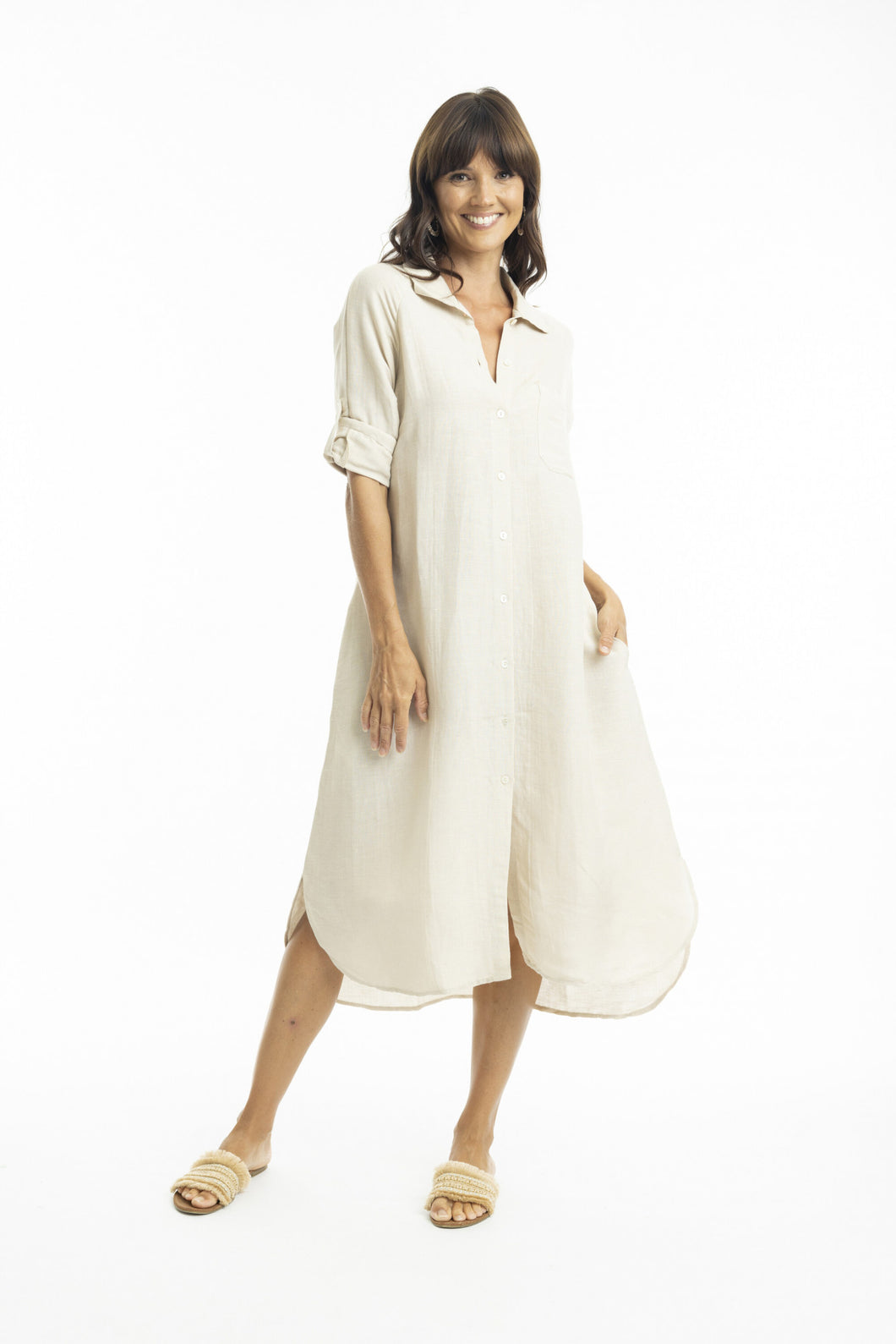 Linen Shirt Dress Midi