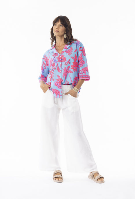 Lidia Shirt-Turquoise base/Pink Print