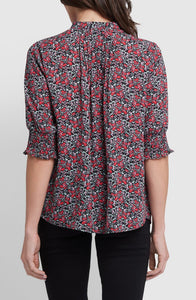 Short Sleeved Pleated Peasant Blouse-Los Rosales