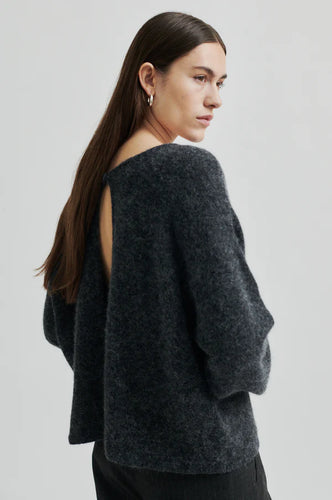 Aina Knit Cardigan-Dark Grey Melange