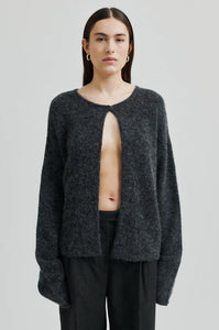 Aina Knit Cardigan-Dark Grey Melange