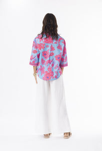 Lidia Shirt-Turquoise base/Pink Print