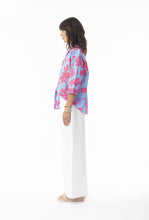 Load image into Gallery viewer, Lidia Shirt-Turquoise base/Pink Print