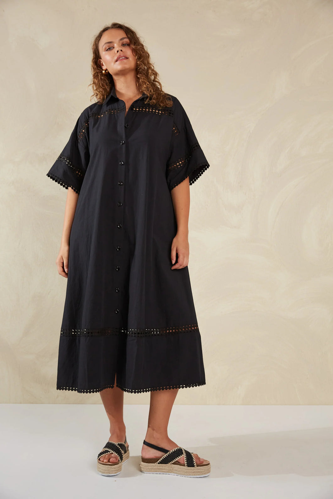 Adelfia Shirt Dress-Domino