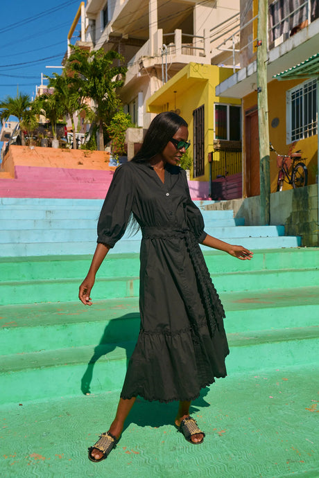 Brasilia Button Maxi Dress-Black