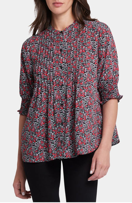 Short Sleeved Pleated Peasant Blouse-Los Rosales