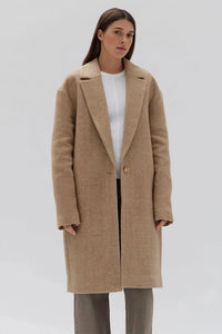 Thea Wool Herringbone Coat-Tan