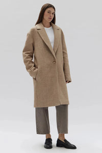 Thea Wool Herringbone Coat-Tan