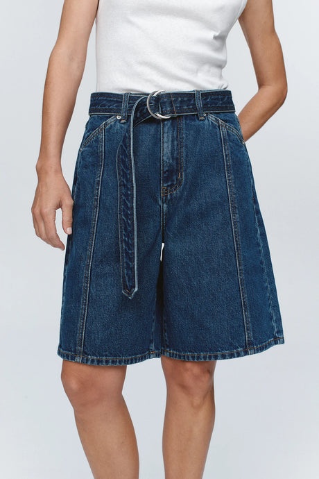 Belted Jean Short-Washed Indigo
