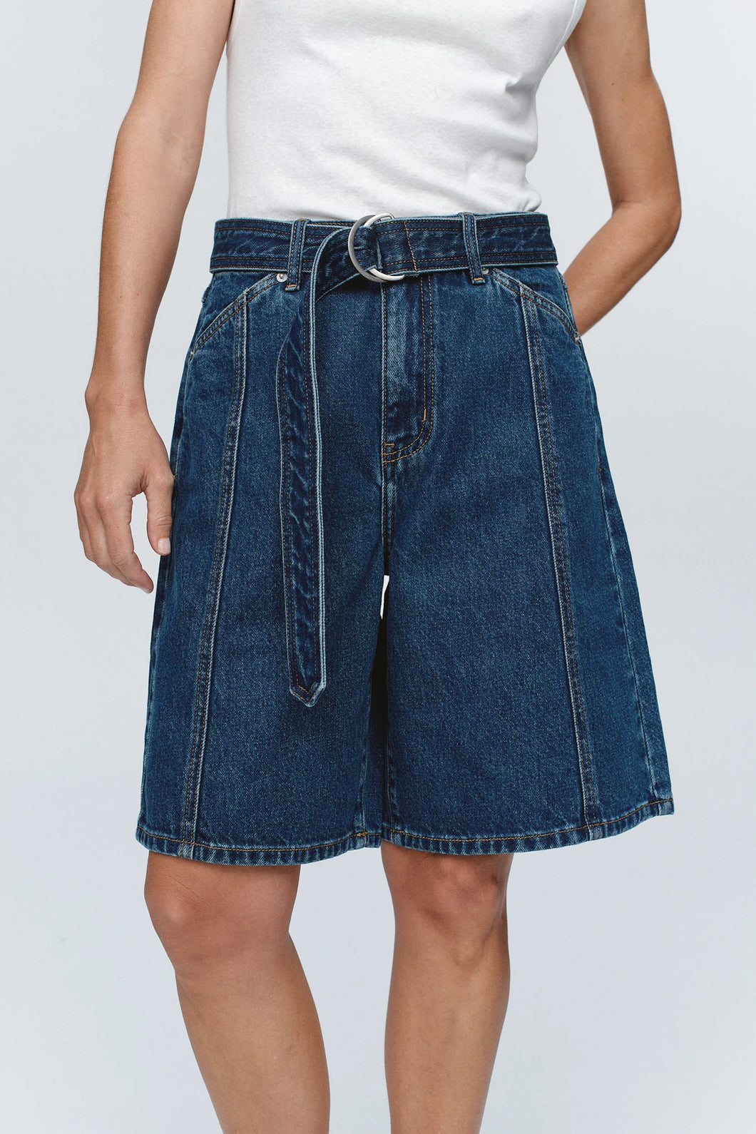 Belted Jean Short-Washed Indigo