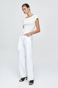 Belted Wide Leg Jean-Blanc