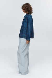 Cropped Pea Jacket-Washed Indigo