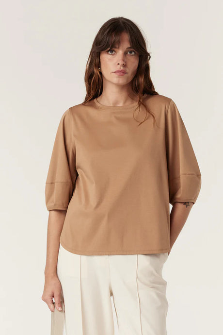 Pima Lantern Sleeve Top-Camel