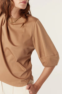 Pima Lantern Sleeve Top-Camel