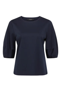 Pima Lantern Sleeve Top-Navy