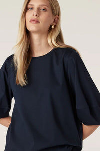 Pima Lantern Sleeve Top-Navy