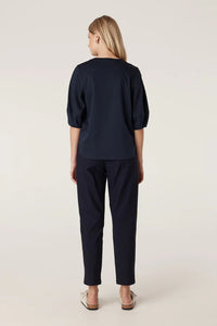 Pima Lantern Sleeve Top-Navy