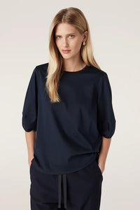 Pima Lantern Sleeve Top-Navy