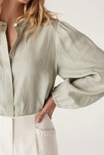 Load image into Gallery viewer, Pure Linen Puff Sleeve Blouse-Sage