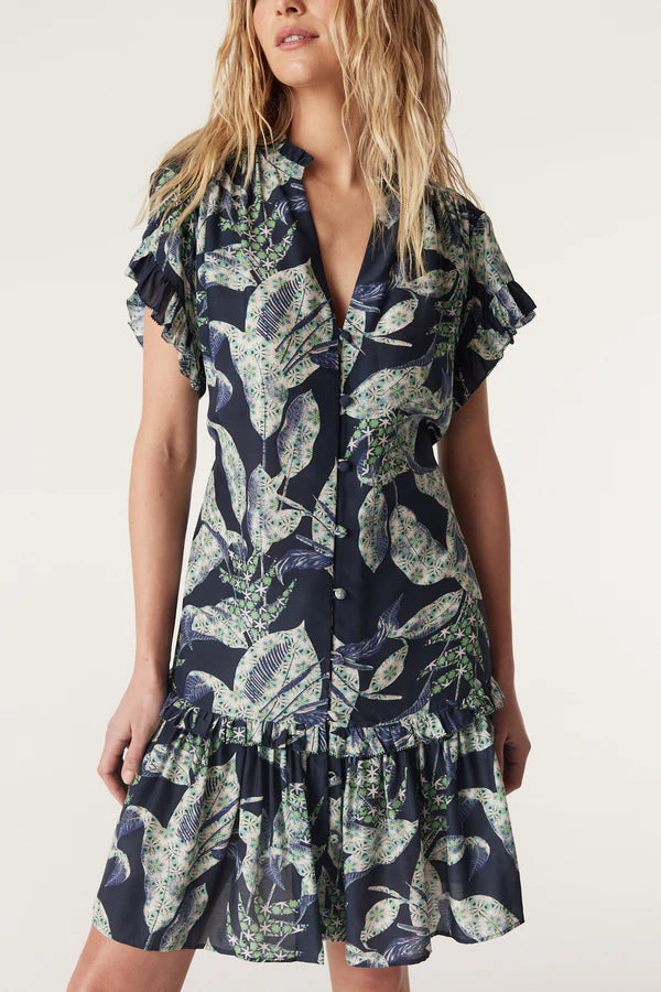 Havana Frill Dress-Navy Floral