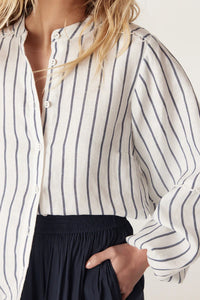 Avondale Linen Blouse-Navy Stripe