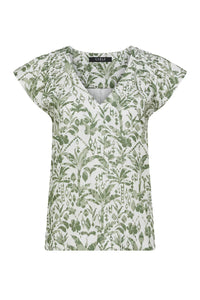 Oasis Linen Top-Palm Print