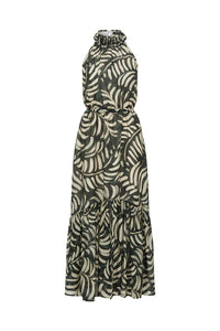 Eden Halter Neck Dress-Shadow Leaf Print