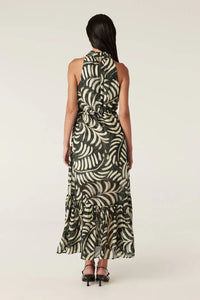 Eden Halter Neck Dress-Shadow Leaf Print