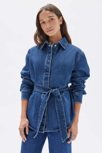 Denim Belted Jacket-Heritage Blue