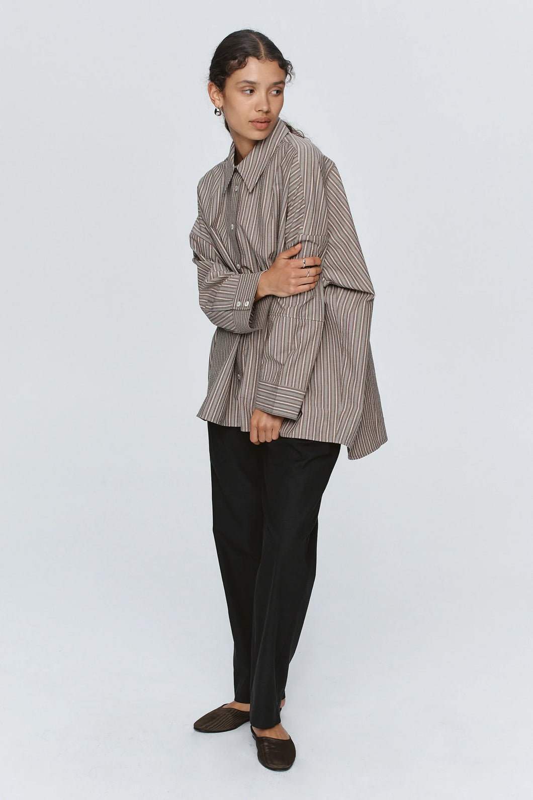 Edie Shirt-Chocolate Stripe