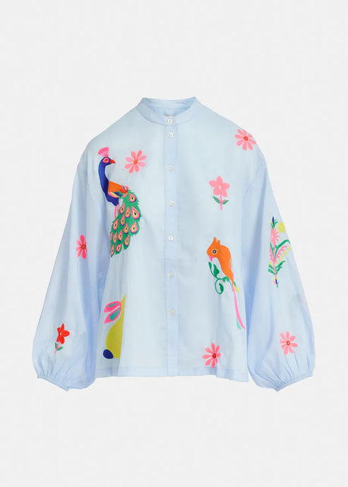 Felhi-Light Blue Cotton Shirt with embroideries