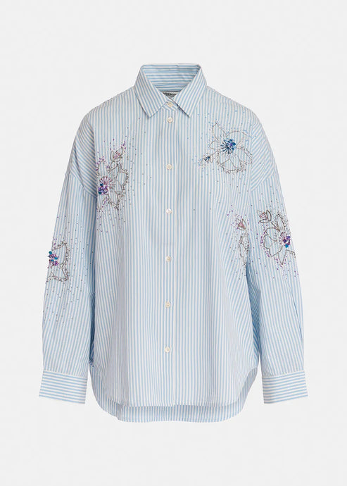 Ferret Embellished Shirt-Blue and White Stripe