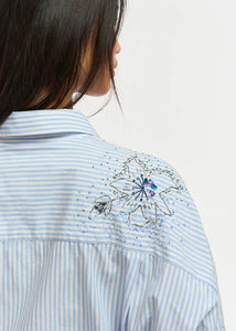 Ferret Embellished Shirt-Blue and White Stripe