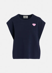 Figeas Knitted Top with Heart-Blueberry/Light Pink Heart