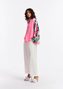 Finks- Neon pink shirt with printed sleeves-Chili Pepper