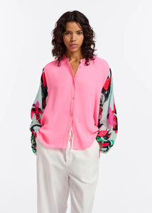 Finks- Neon pink shirt with printed sleeves-Chili Pepper