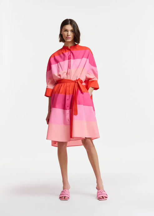 Frederique-Light pink, pink and red cotton knee-length dress