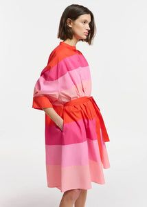 Frederique-Light pink, pink and red cotton knee-length dress