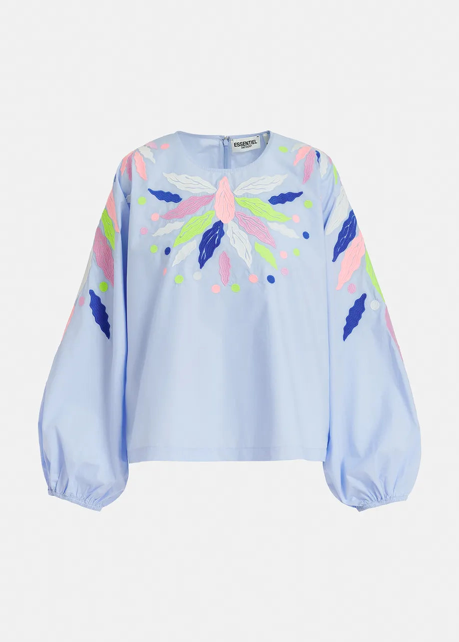 Galaxy-Light blue cotton top with embroideries