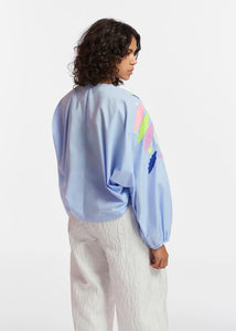 Galaxy-Light blue cotton top with embroideries