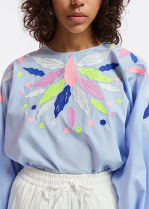 Galaxy-Light blue cotton top with embroideries