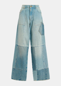 Gardener-Straight-leg patchwork blue jeans