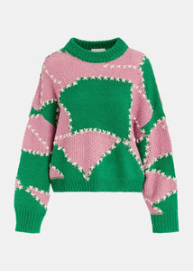 Gastrono Embroidered Knit Pullover-Green/Light Pink